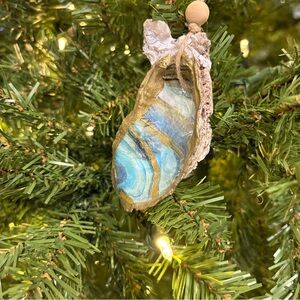 Hand Painted Coastal Oyster Shell Ornament